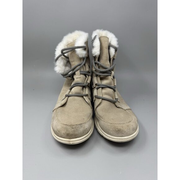 Sorel Winter Boots Womens 11 Explorer Il Joan Beige Suede Faux Fur NL3424-271 - Picture 4 of 8